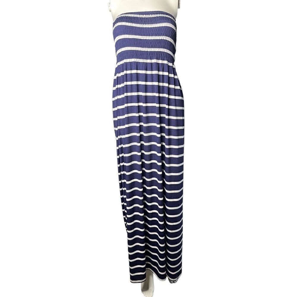 Feathers Horizontal Striped Maxi Dress Blue and White Size Medium